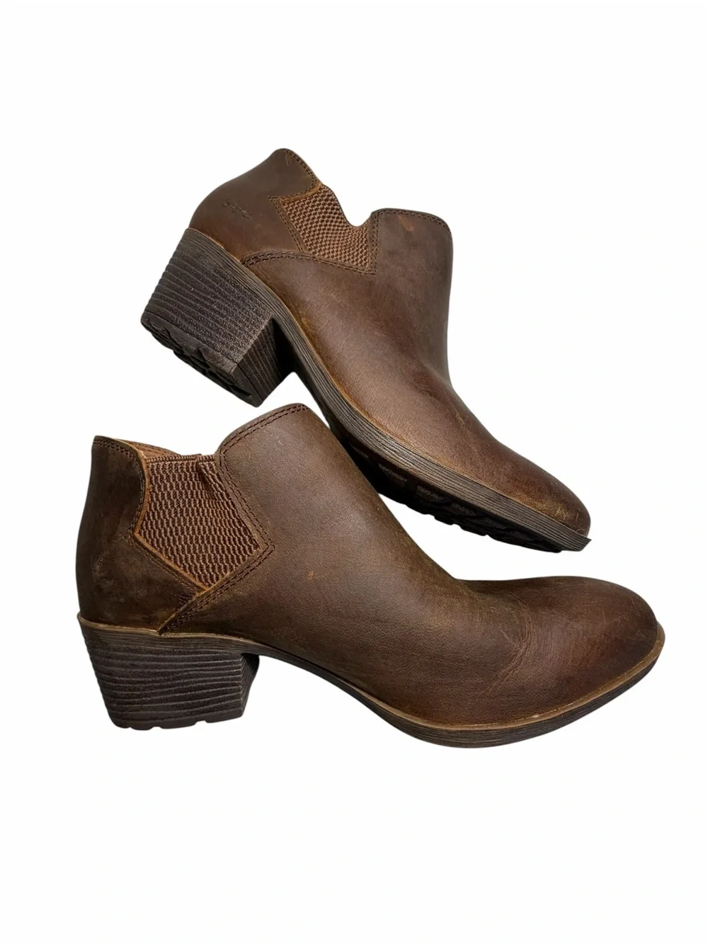 B.O.C Brown Leather Western Ankle Booties - Womens 8